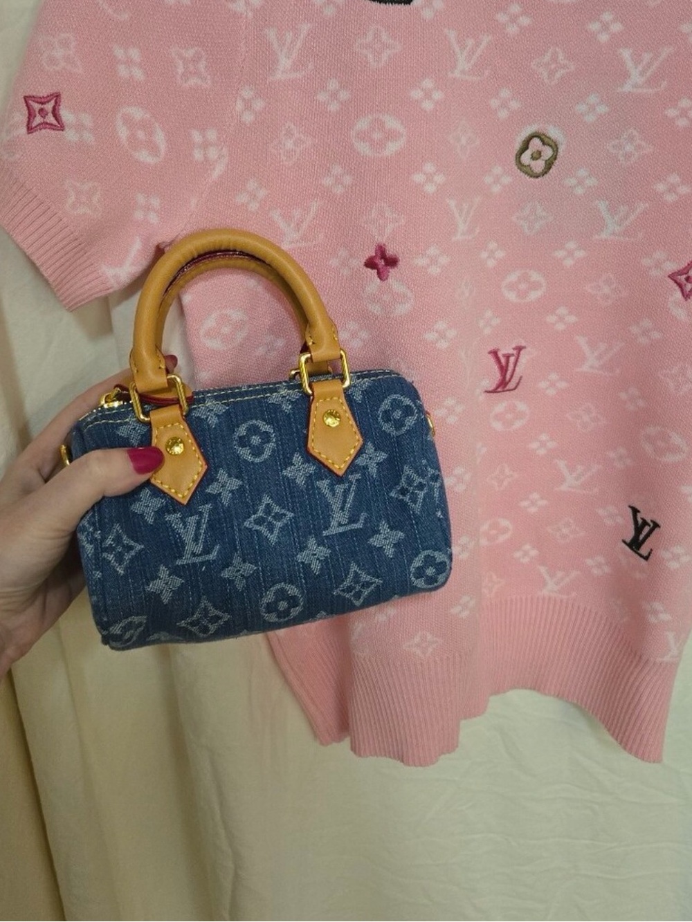 Luxury Fashion Denim Mini Speedy Bag in Blue with Tan Trim - Picture 16 of 16
